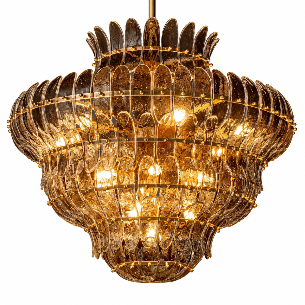 Alieence 36 inch Lacquered Burnished Brass smoke glass chandelier white-background