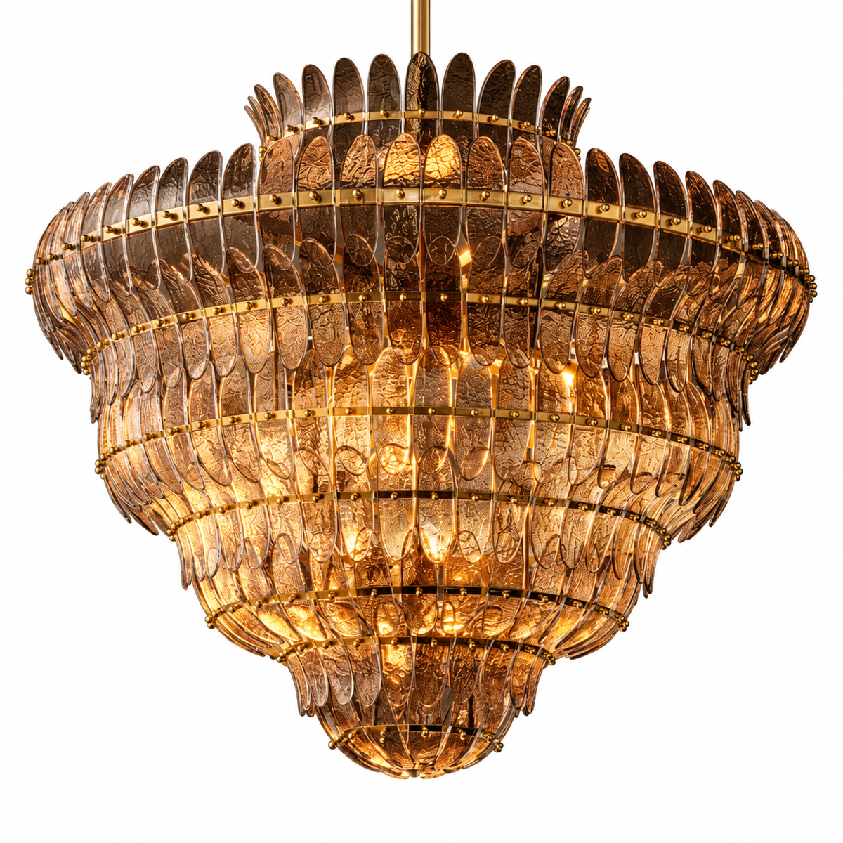 Alieence 48 inch Lacquered Burnished Brass smoke glass chandelier white-background