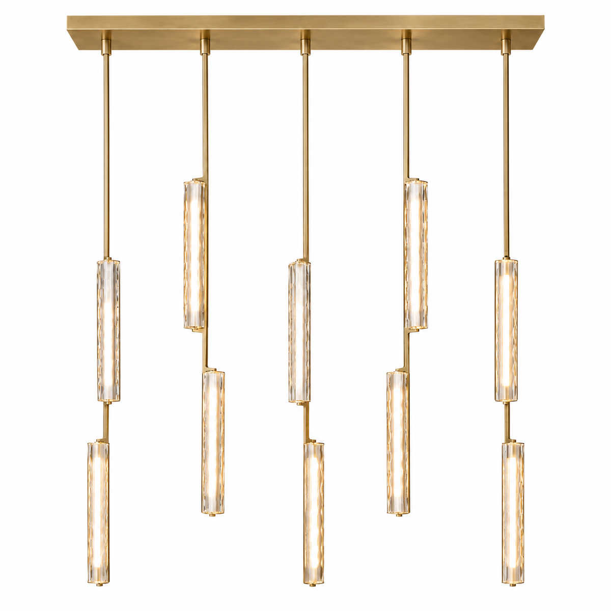 Audubor 54 inch linear crystal prism chandelier in Brass