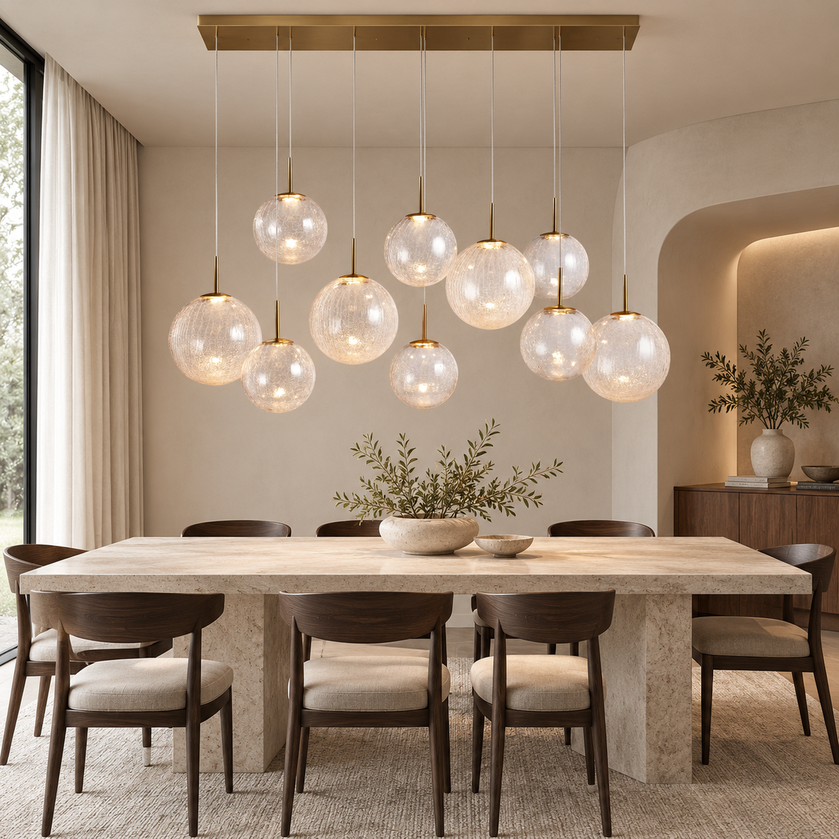 Casens Crackle glass chandelier dining room lifestyle