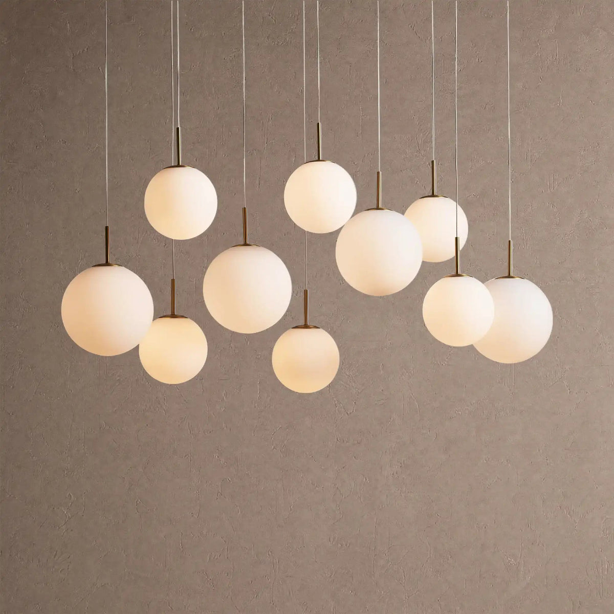 Casens glass globe linear chandelier 55" 10-Light / Matte Opal