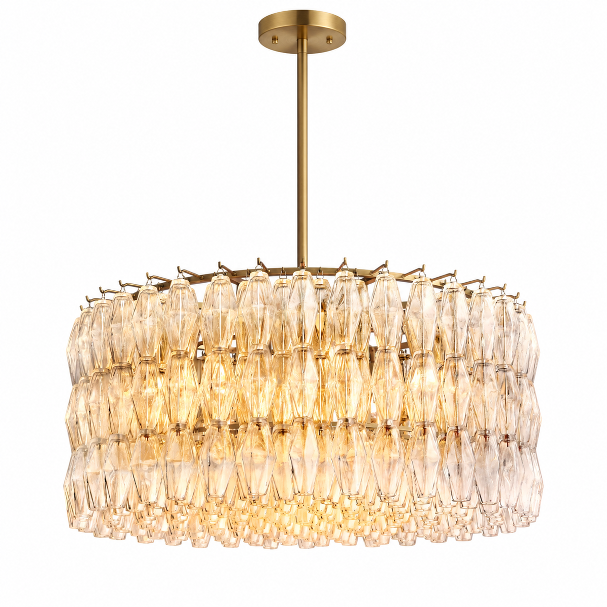 Ciyara 37 inch Brass Clear faceted glass round chandelier