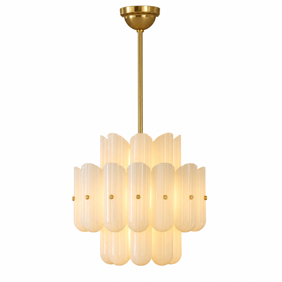 Fluted White Glass Round Chandelier — small model on white background