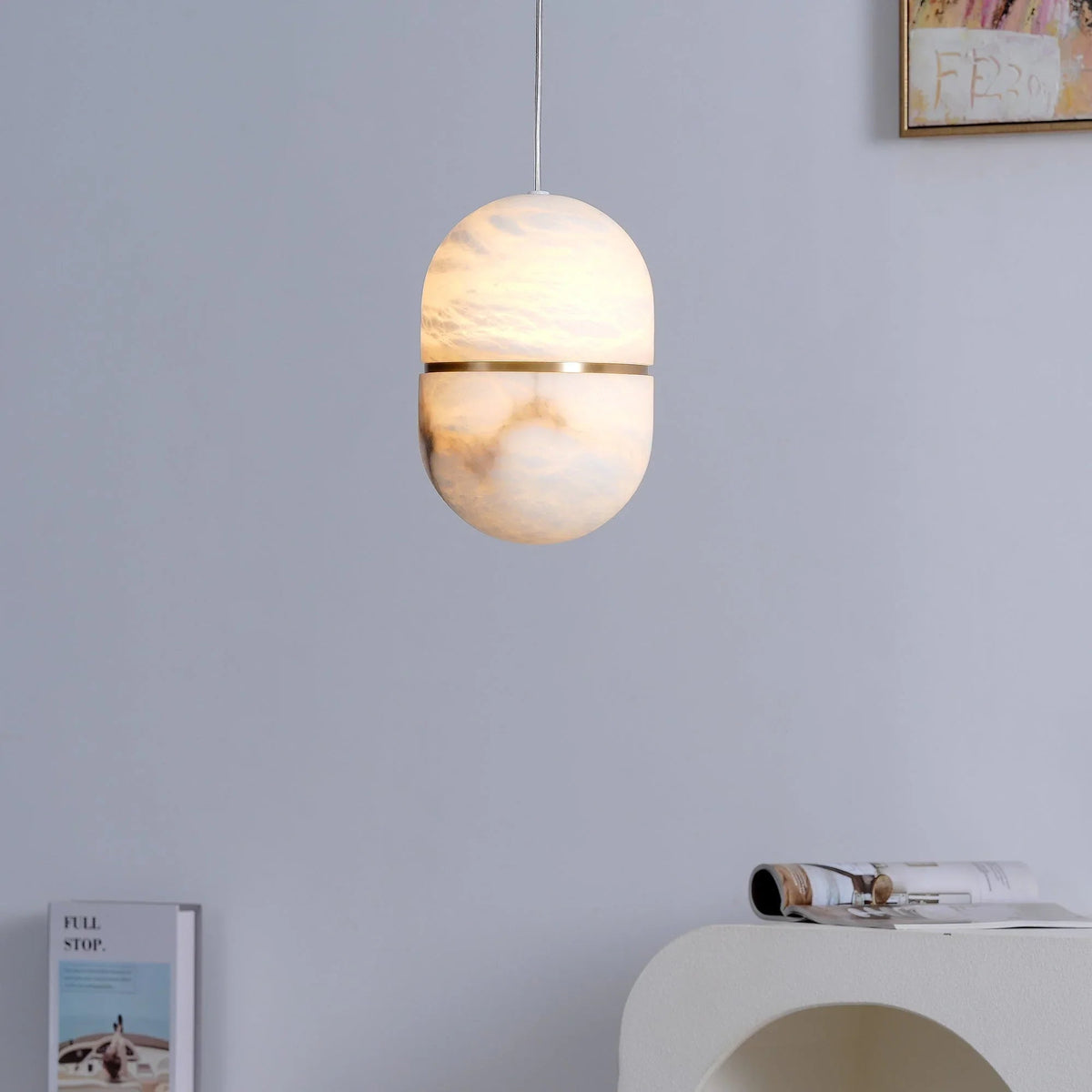 Alabaster Capsule Shaped Oval Pendant Lamp