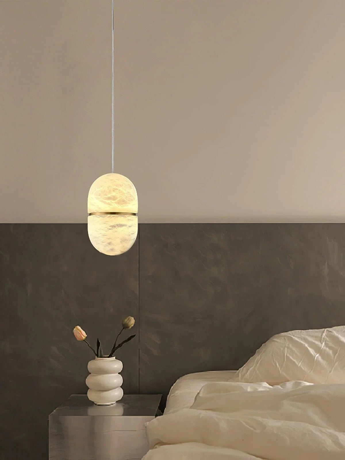 Alabaster Capsule Shaped Oval Pendant Lamp