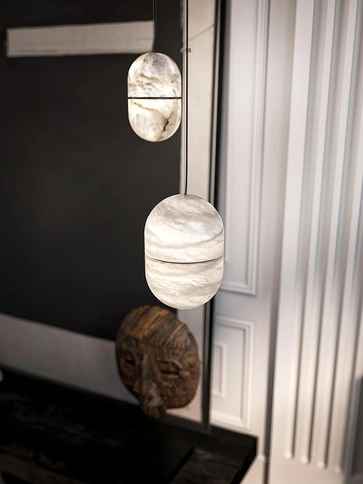 Alabaster Capsule Shaped Oval Pendant Lamp