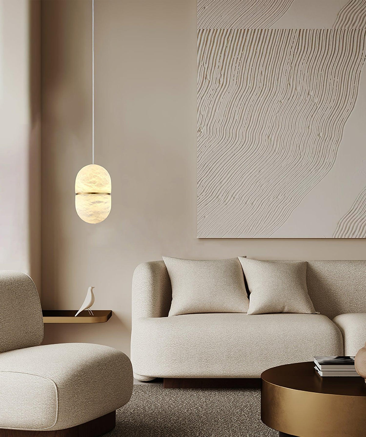 Alabaster Capsule Shaped Oval Pendant Lamp