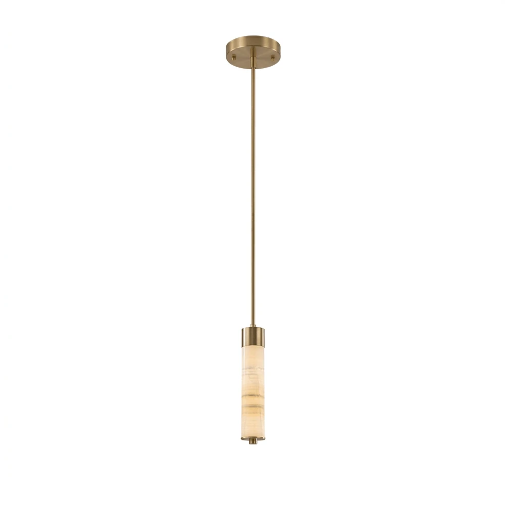 Alabaster Column Spiral Brass Chandelier