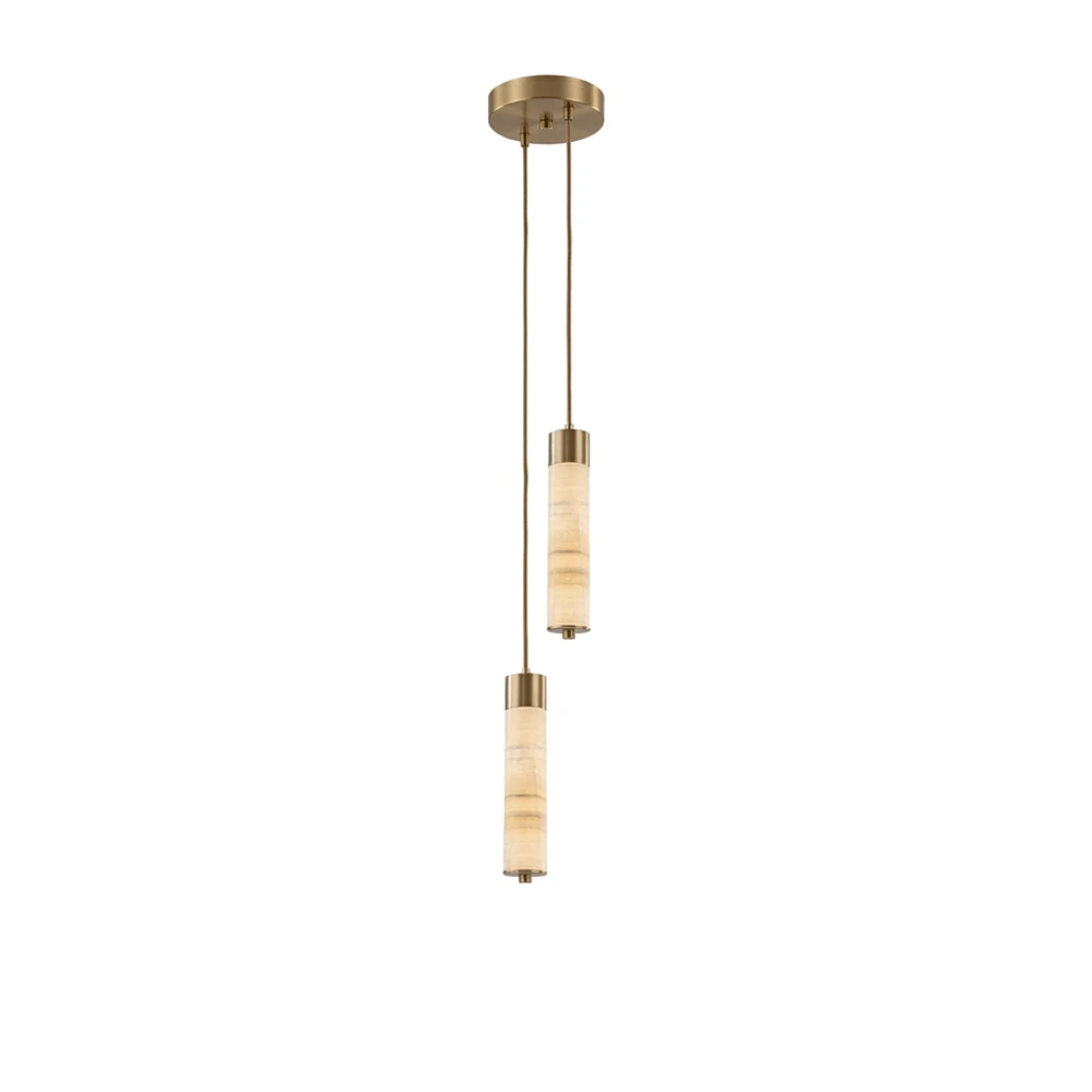 Alabaster Column Spiral Brass Chandelier