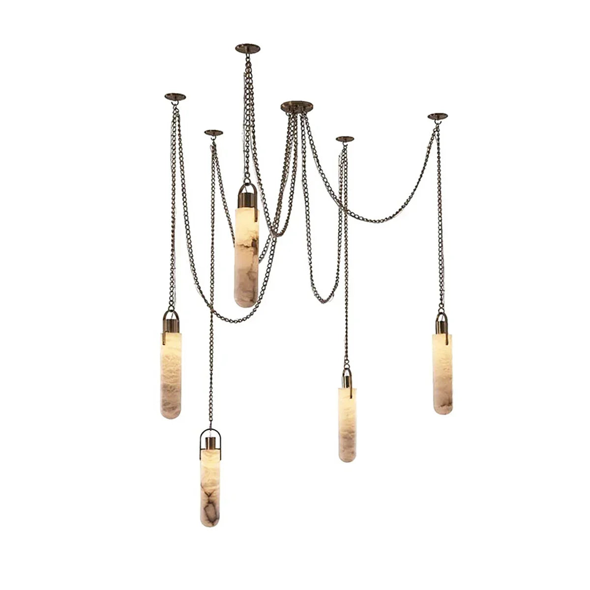 Alabaster Cylindrical Draped Chain Chandelier