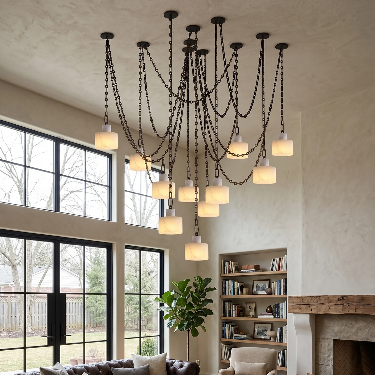 Alabaster Cylindrical Cluster Chain Chandelier