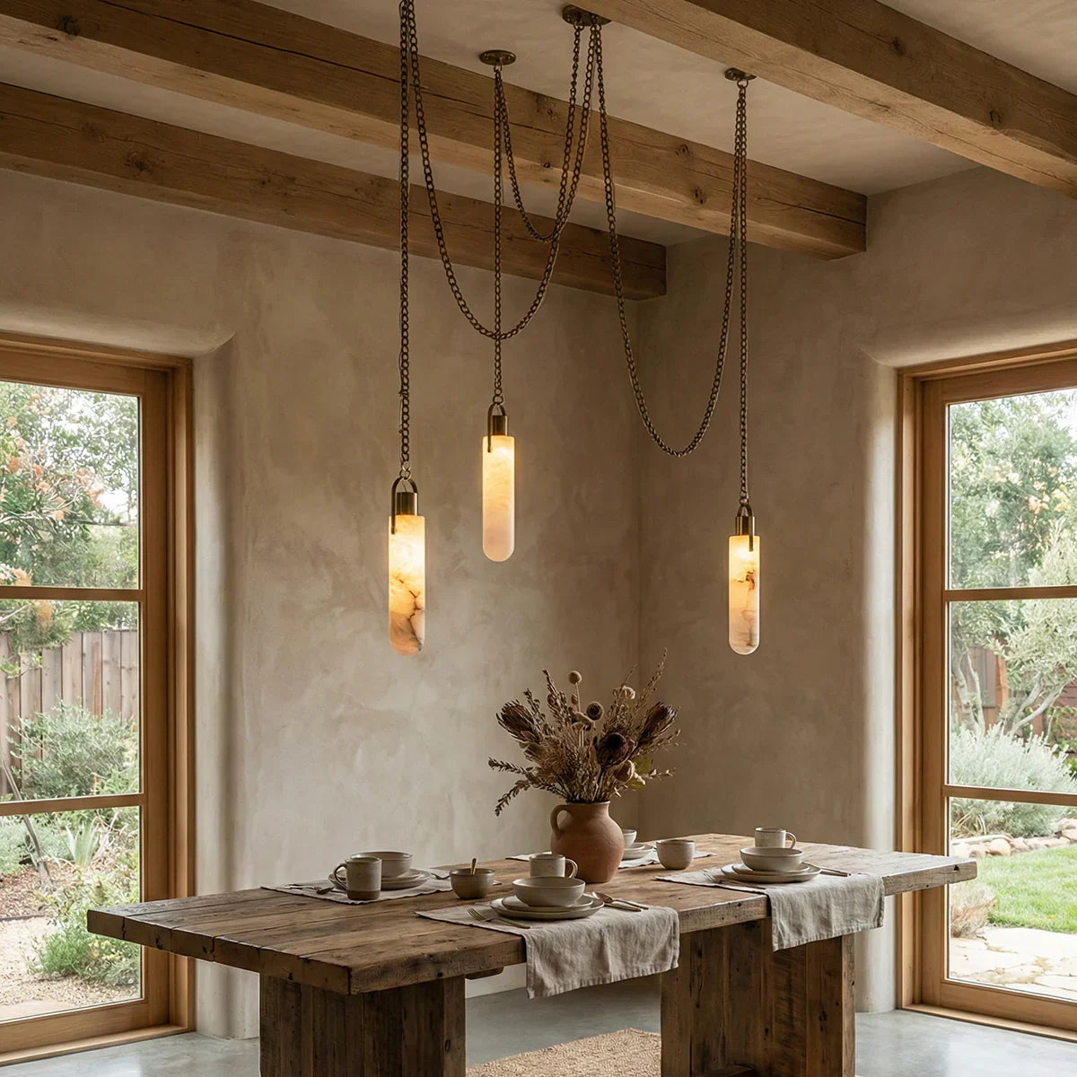 Alabaster Cylindrical Draped Chain Chandelier
