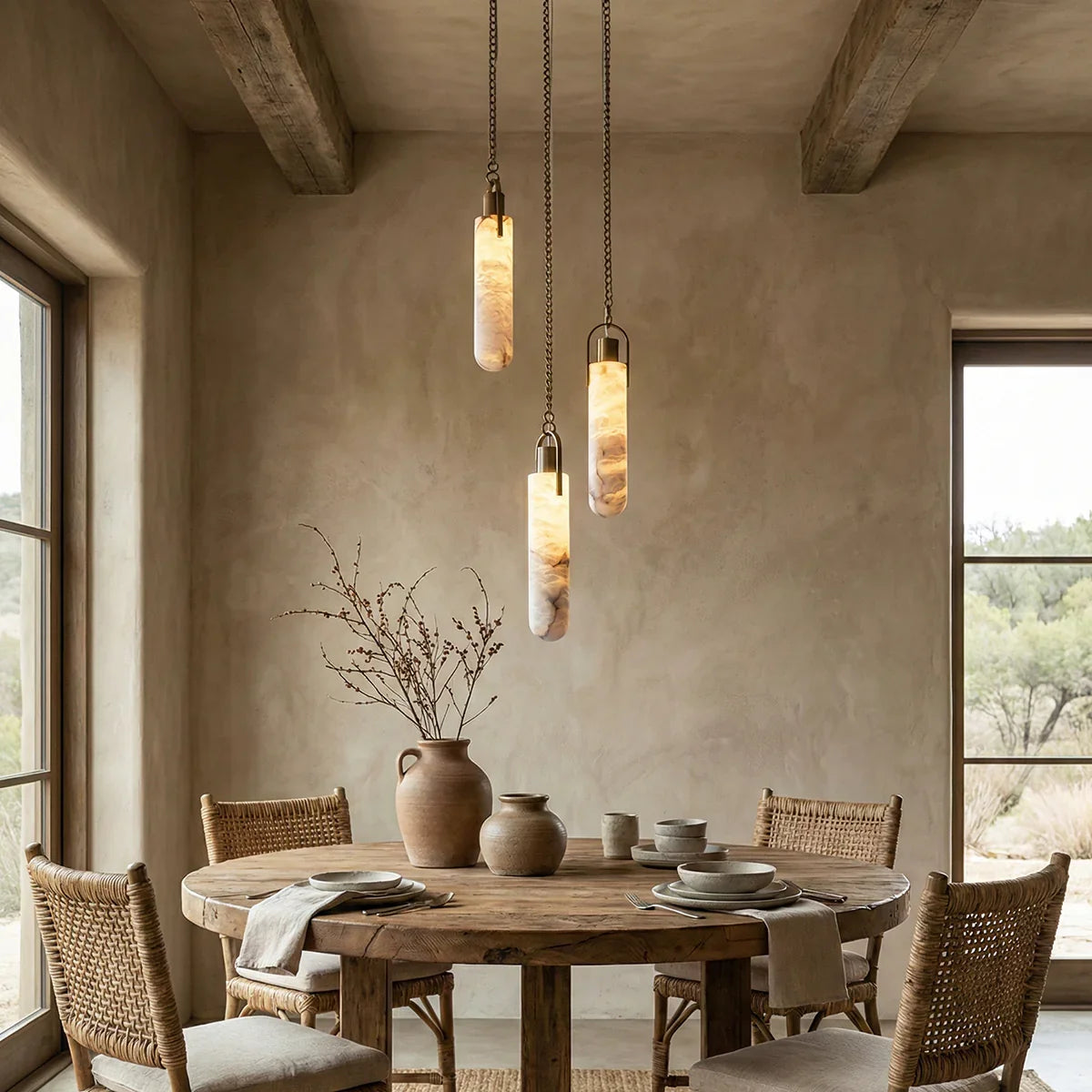 Alabaster Cylindrical Draped Chain Chandelier
