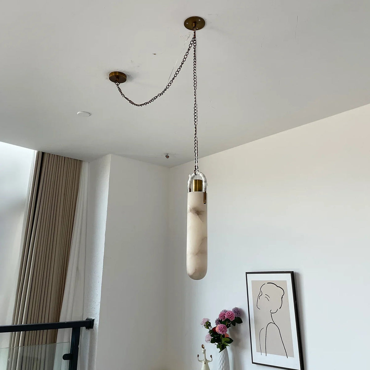 Alabaster Cylindrical Draped Chain Chandelier