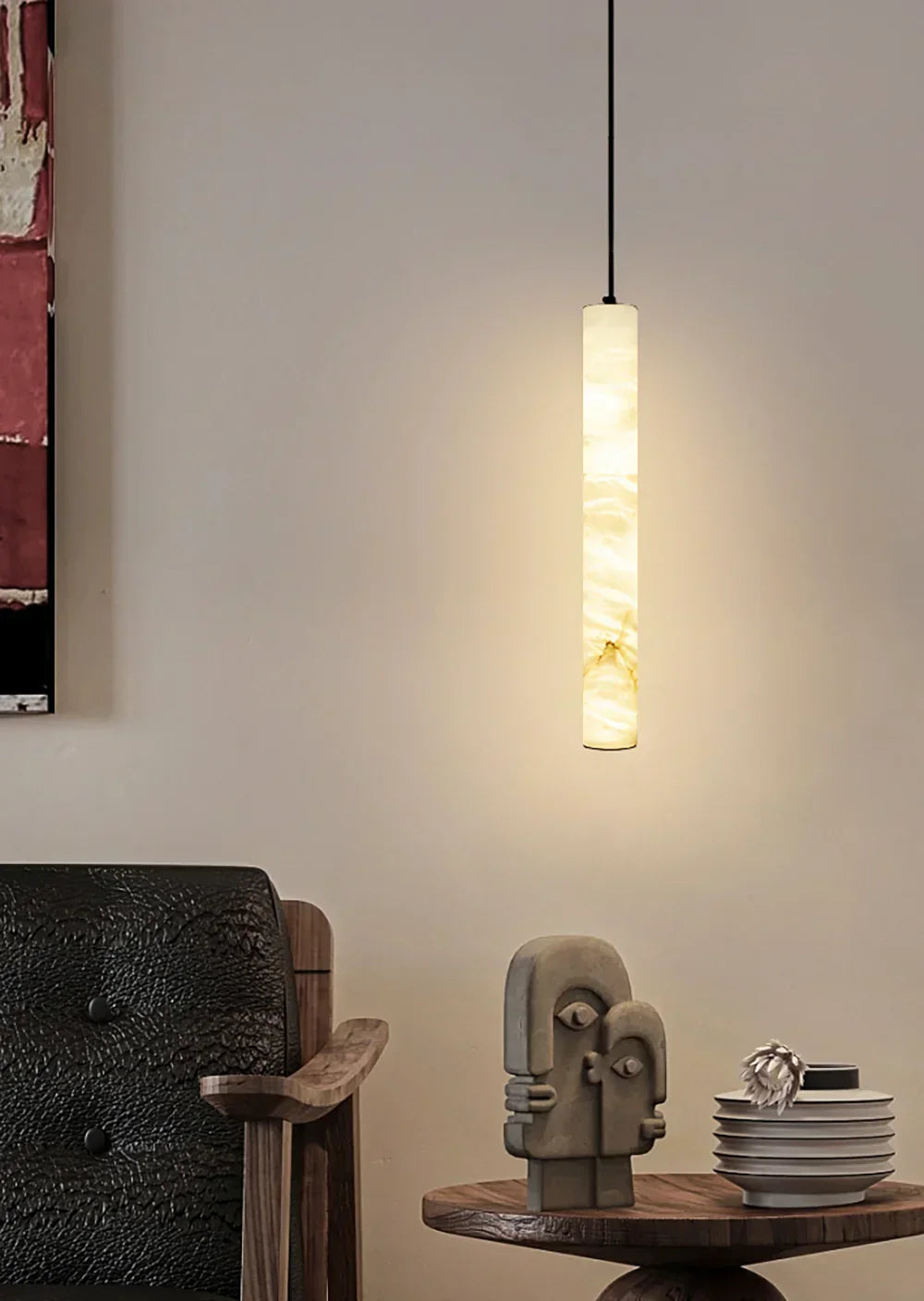 Alabaster Cylindrical Pendant Light