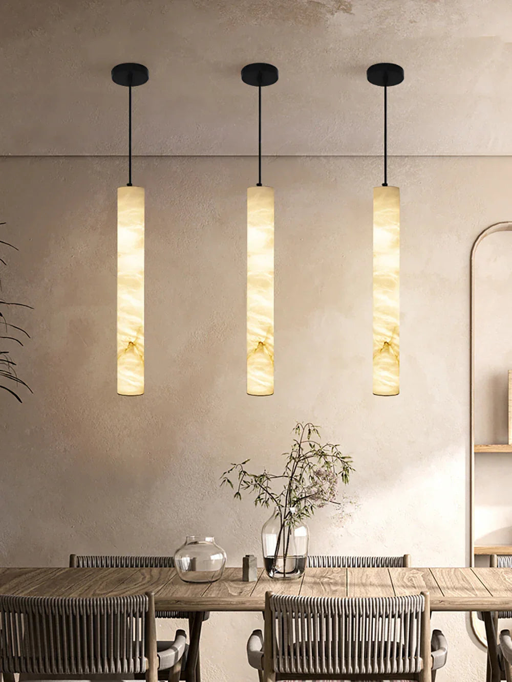 Alabaster Cylindrical Pendant Light