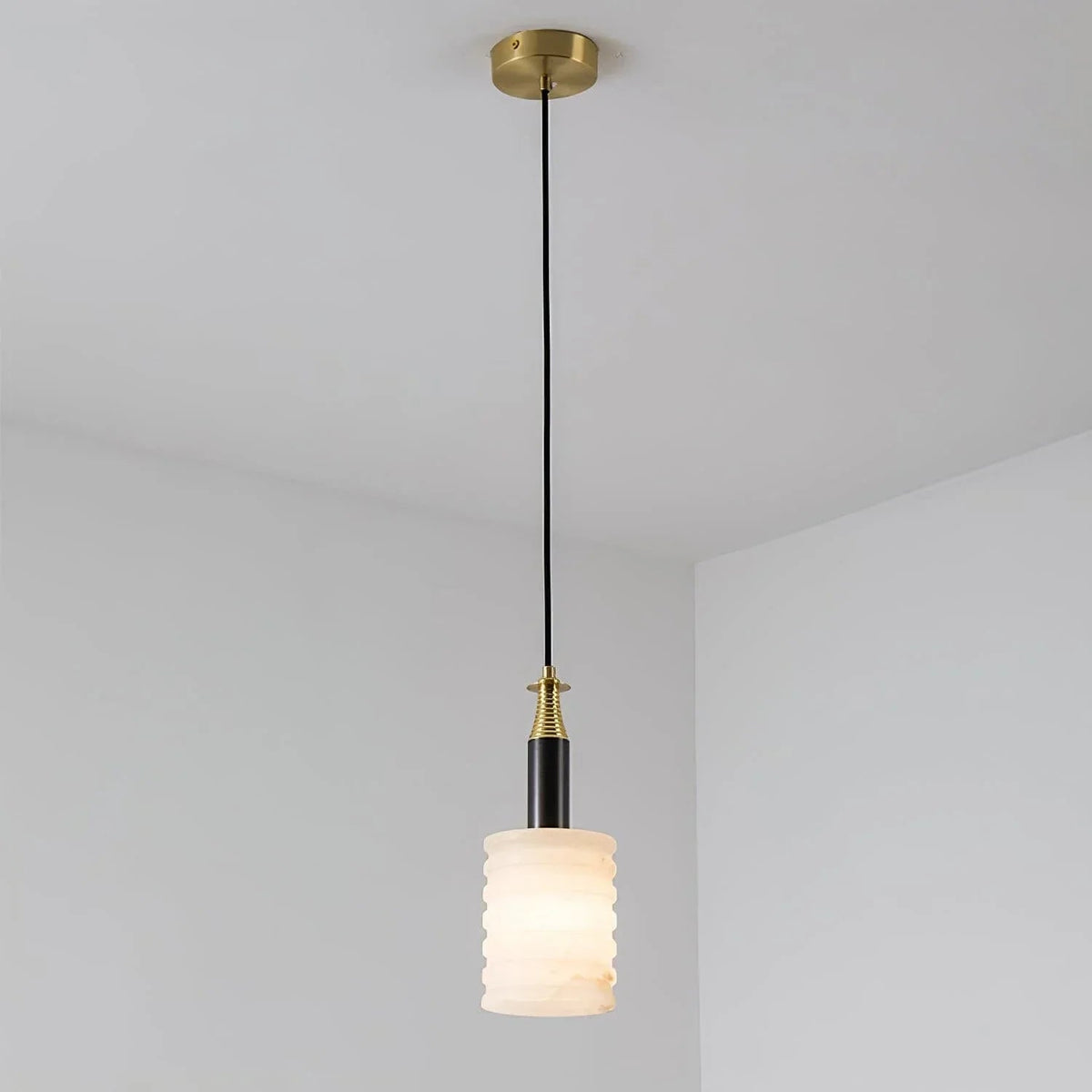 Alabaster Cylindrical Thread Pendant Light