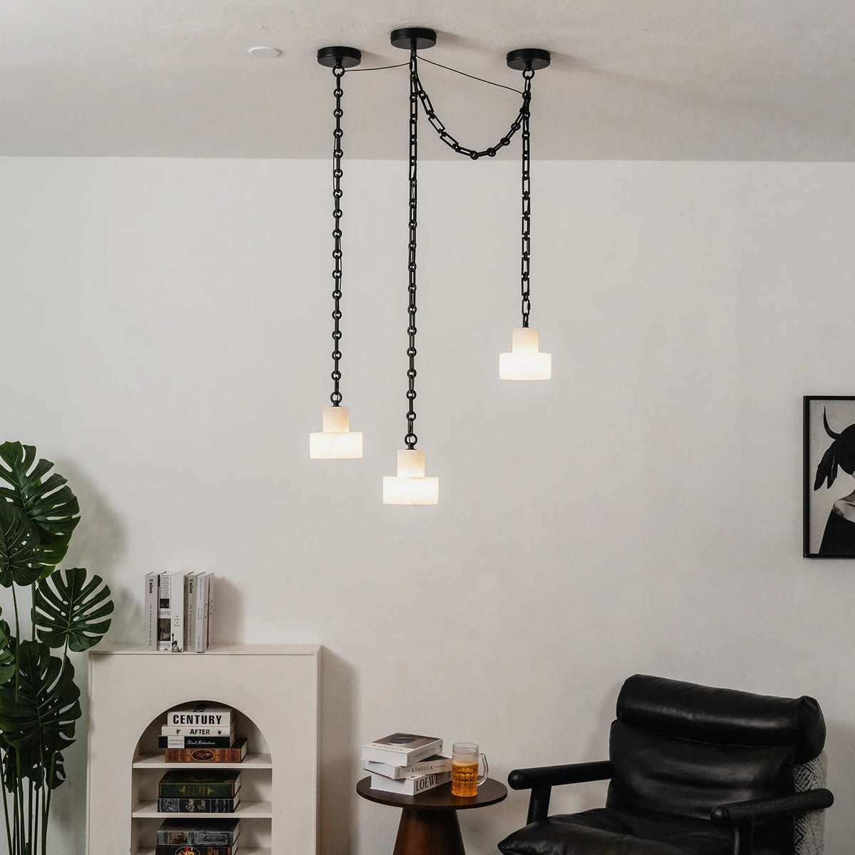 Alabaster Cylindrical Cluster Chain Chandelier