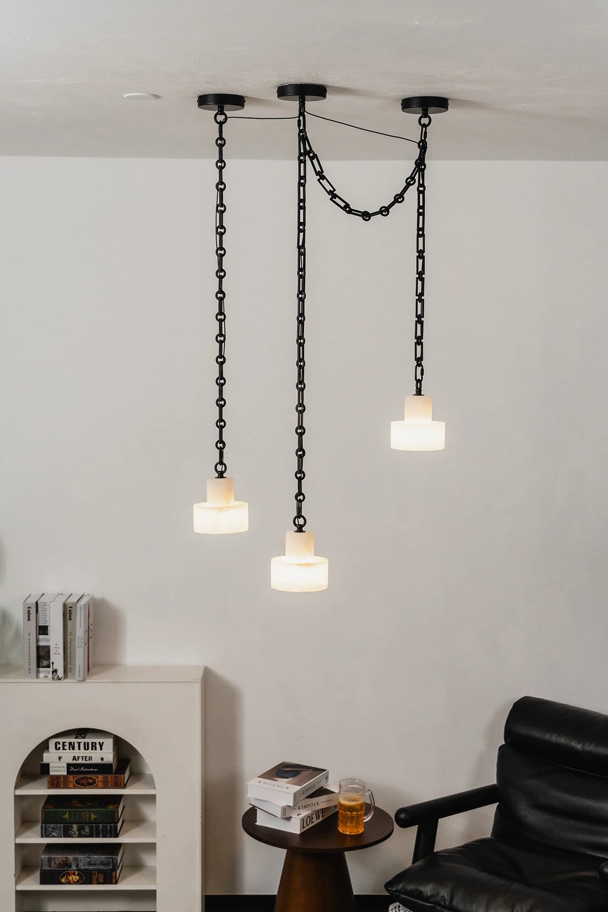 Alabaster Cylindrical Cluster Chain Chandelier