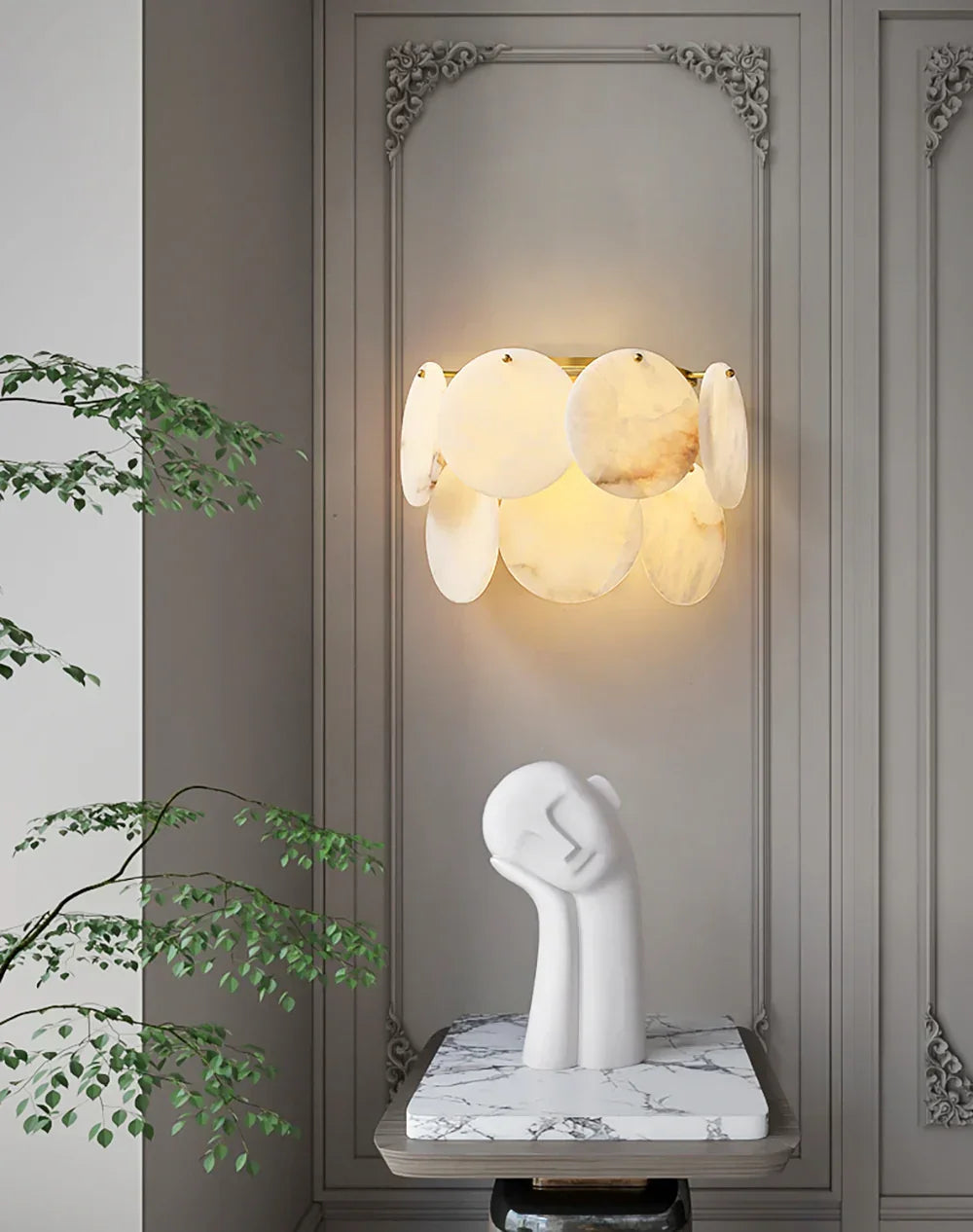 Alabaster Double Layer Round Wall Lamp