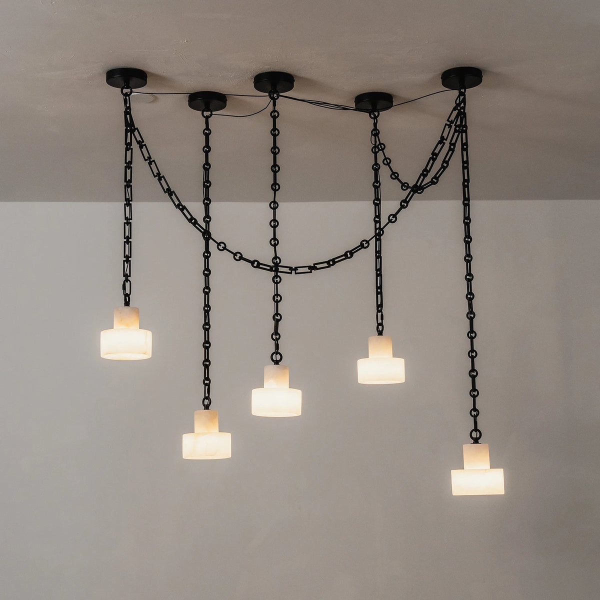 Alabaster Cylindrical Cluster Chain Chandelier