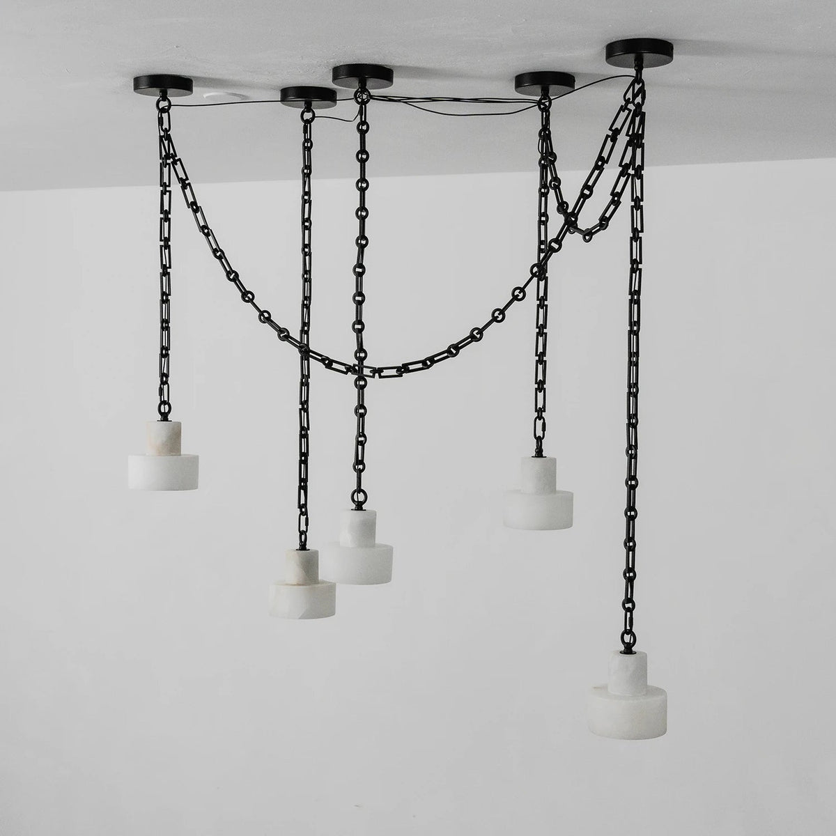 Alabaster Cylindrical Cluster Chain Chandelier