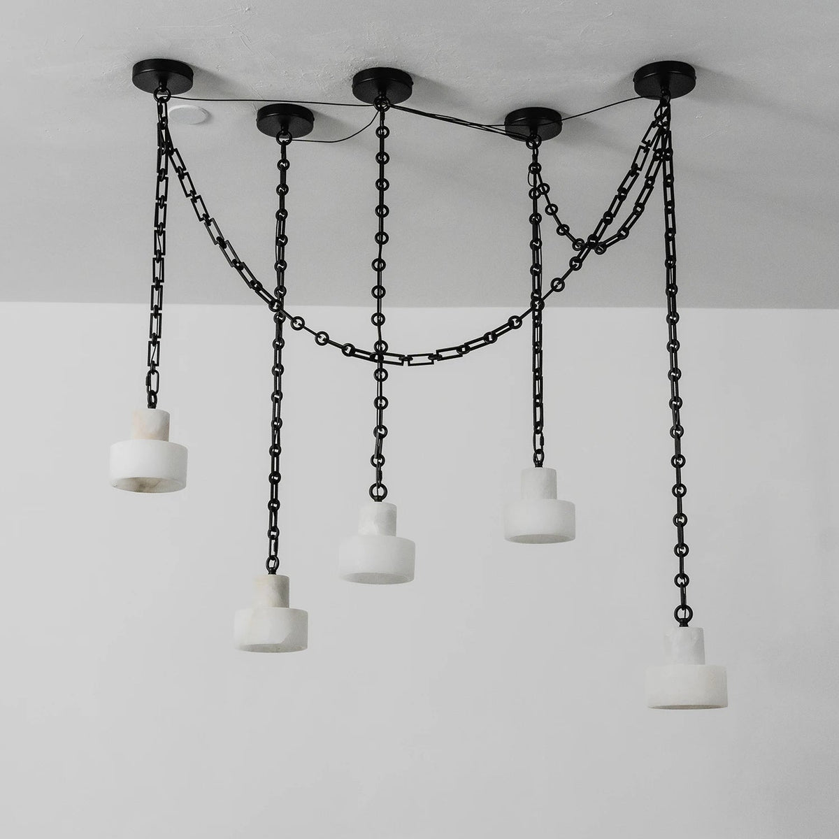 Alabaster Cylindrical Cluster Chain Chandelier