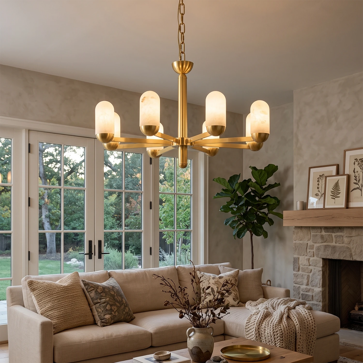 Alabaster Luxury Moonshade Brass Chandelier