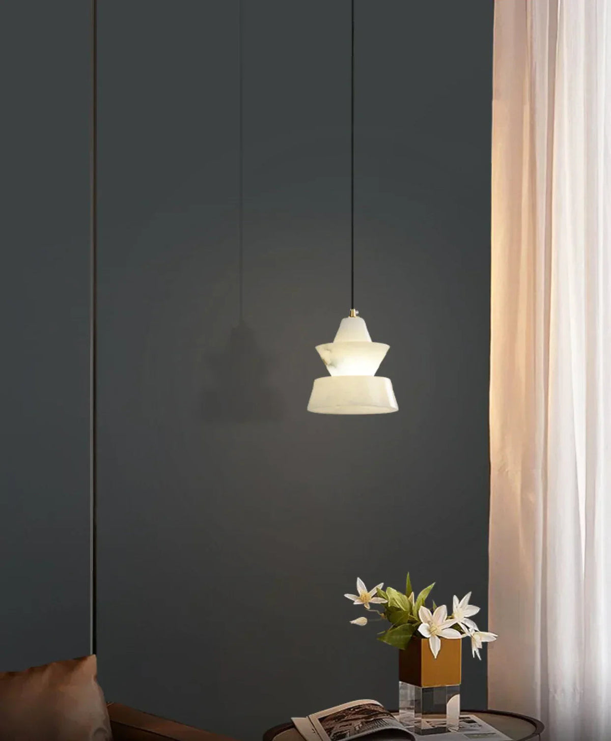 Alabaster Modern Hat Shape Pendant Light