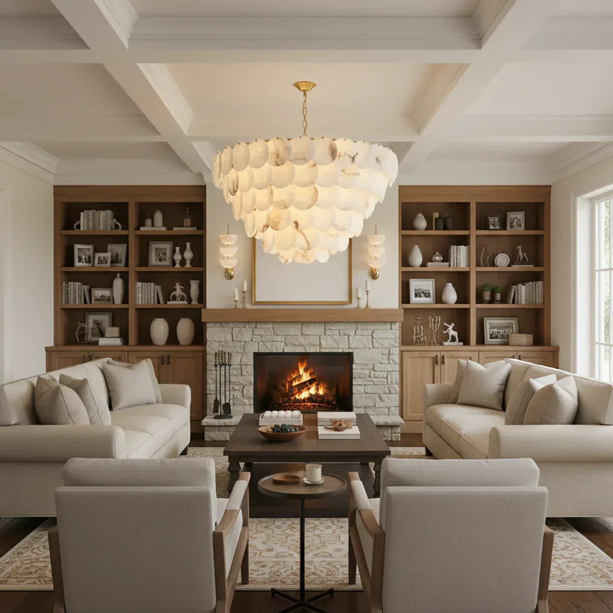 Alabaster Multi-Layer Brass Chandelier