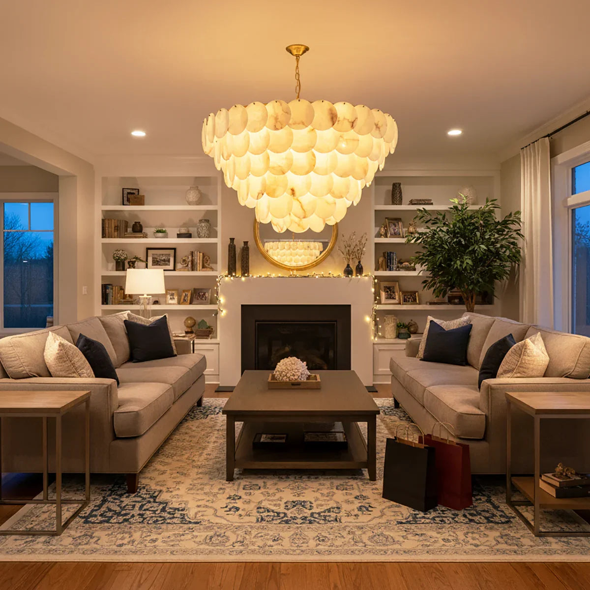 Alabaster Multi-Layer Brass Chandelier