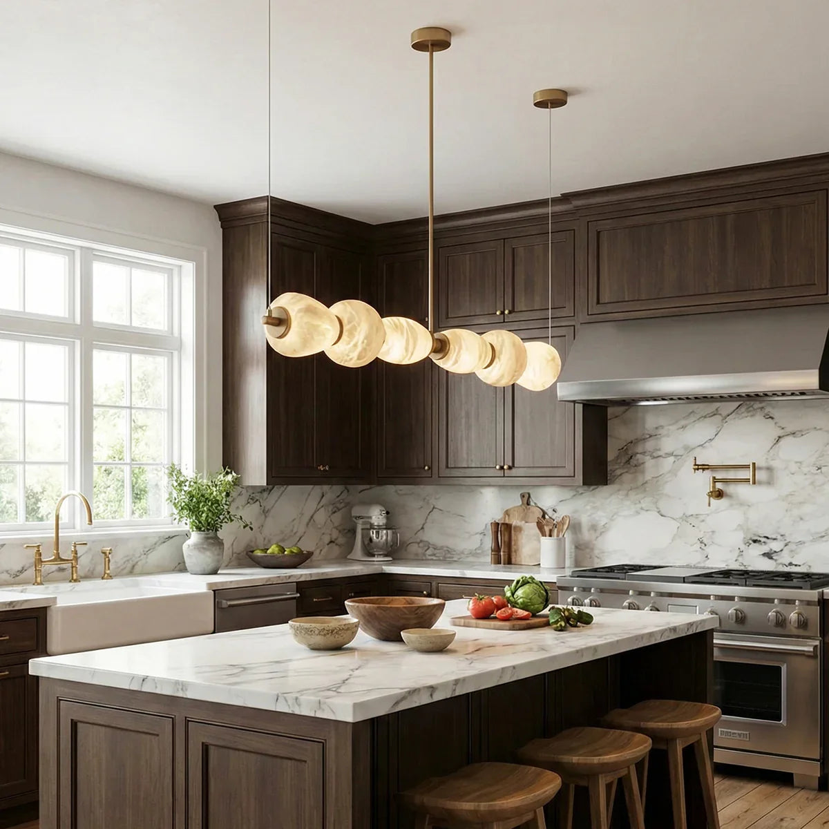 Alabaster Pebble Linear Chandelier