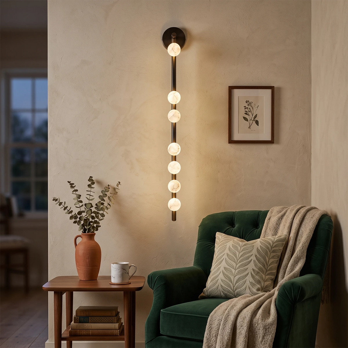 Alabaster Orb Asteria Brass Wall Sconce