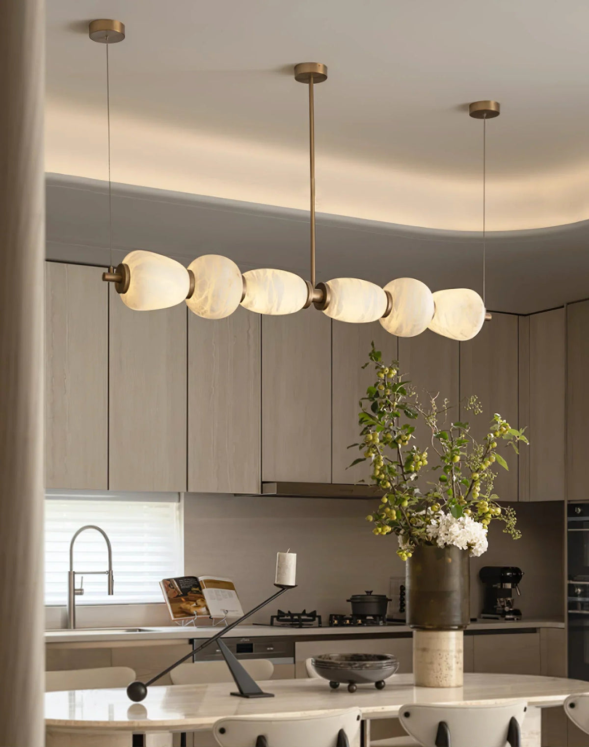 Alabaster Pebble Linear Chandelier