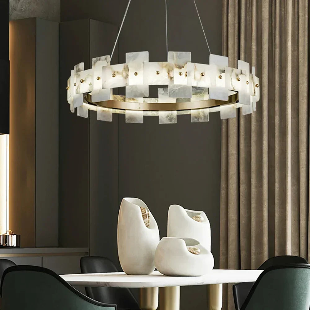 Alabaster Rectangle Annular Chandelier