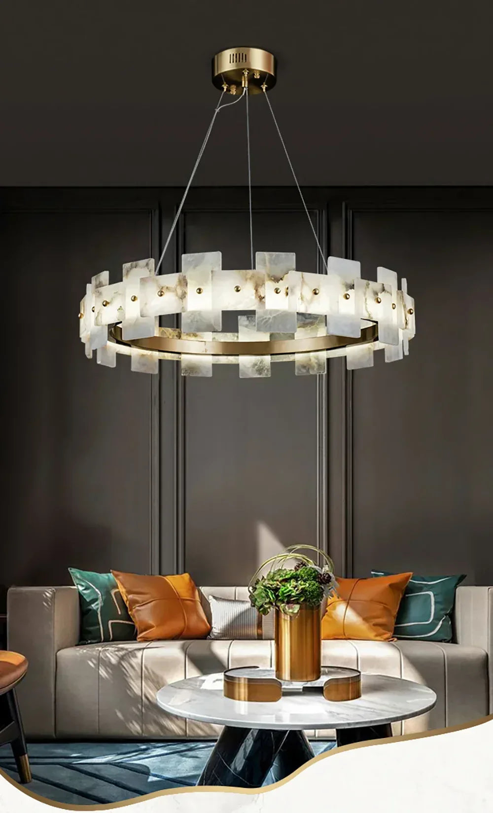 Alabaster Rectangle Annular Chandelier