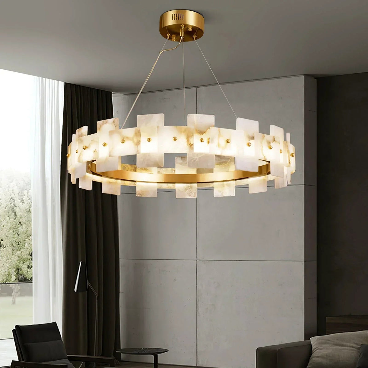Alabaster Rectangle Annular Chandelier