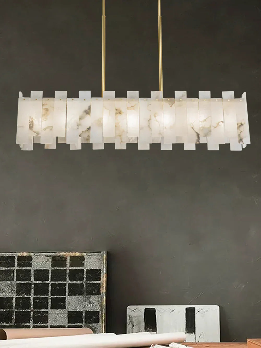 Alabaster Rectangular Linear Chandelier