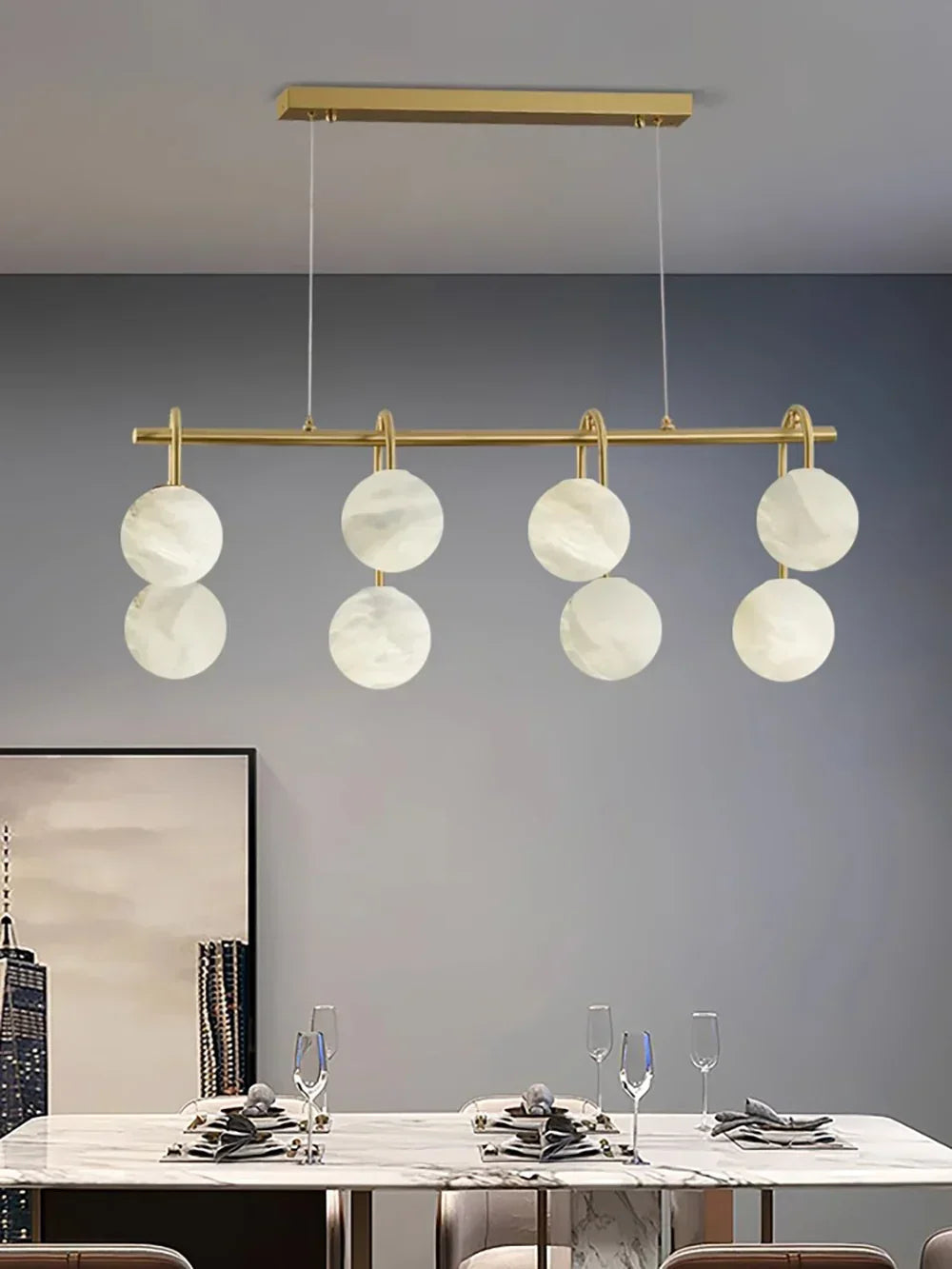Alabaster Sphere Ring Chandelier