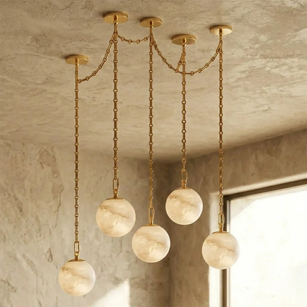Alabaster Spherical Chain Chandelier