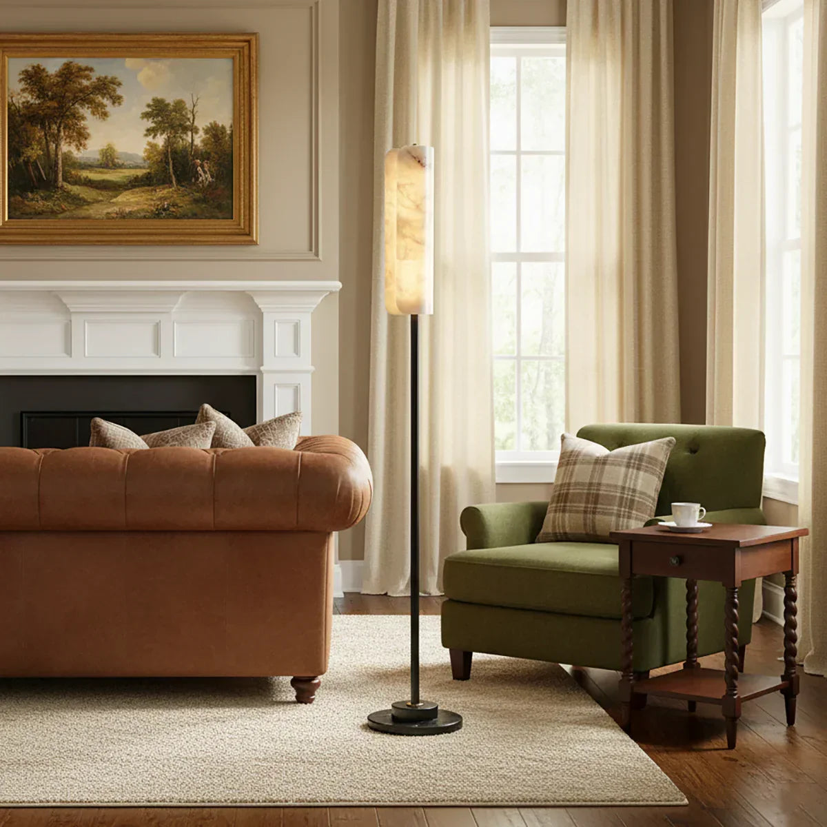 Alabaster Years Brass Floor Lamp