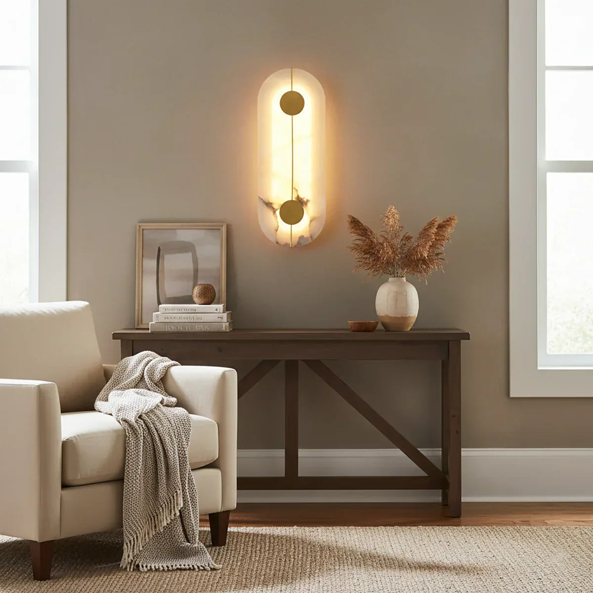 Artistic Brass Alabaster Wall Lamp