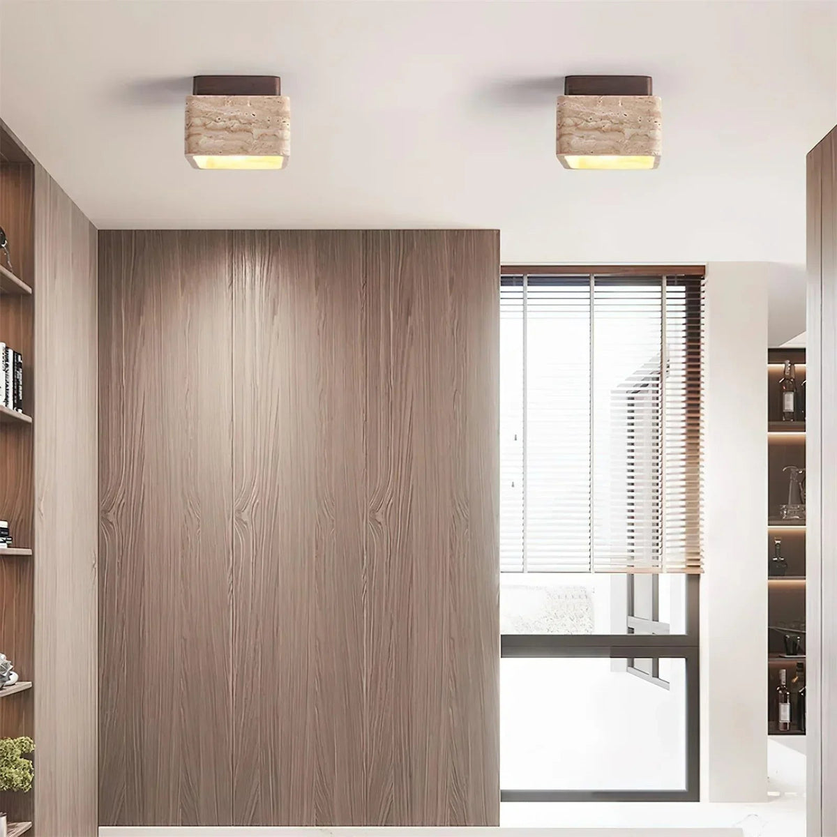 Cube Terra Block Travertine Ceiling Light