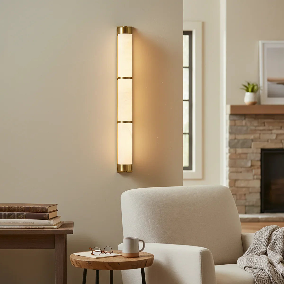 Cylindra Alabaster Brass Wall Light