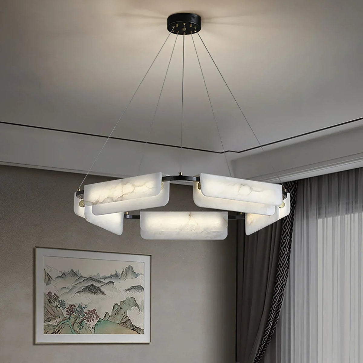 Delia Rectangular Alabaster Chandelier