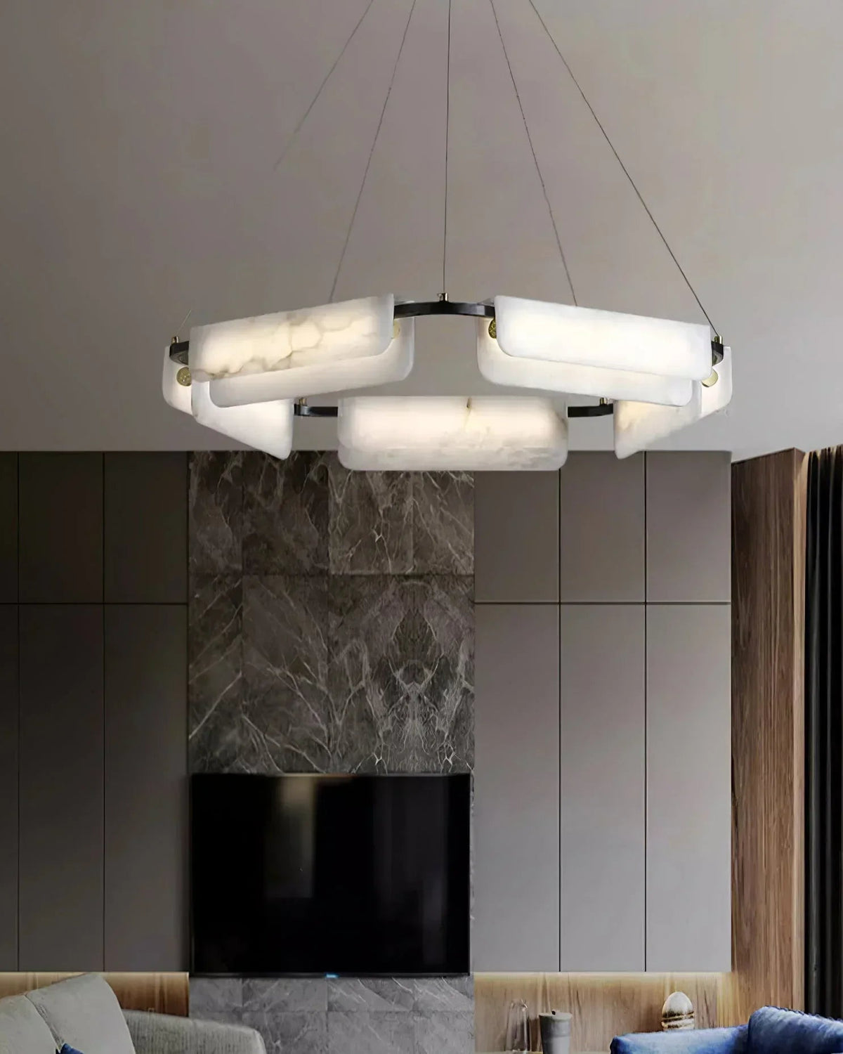 Delia Rectangular Alabaster Chandelier