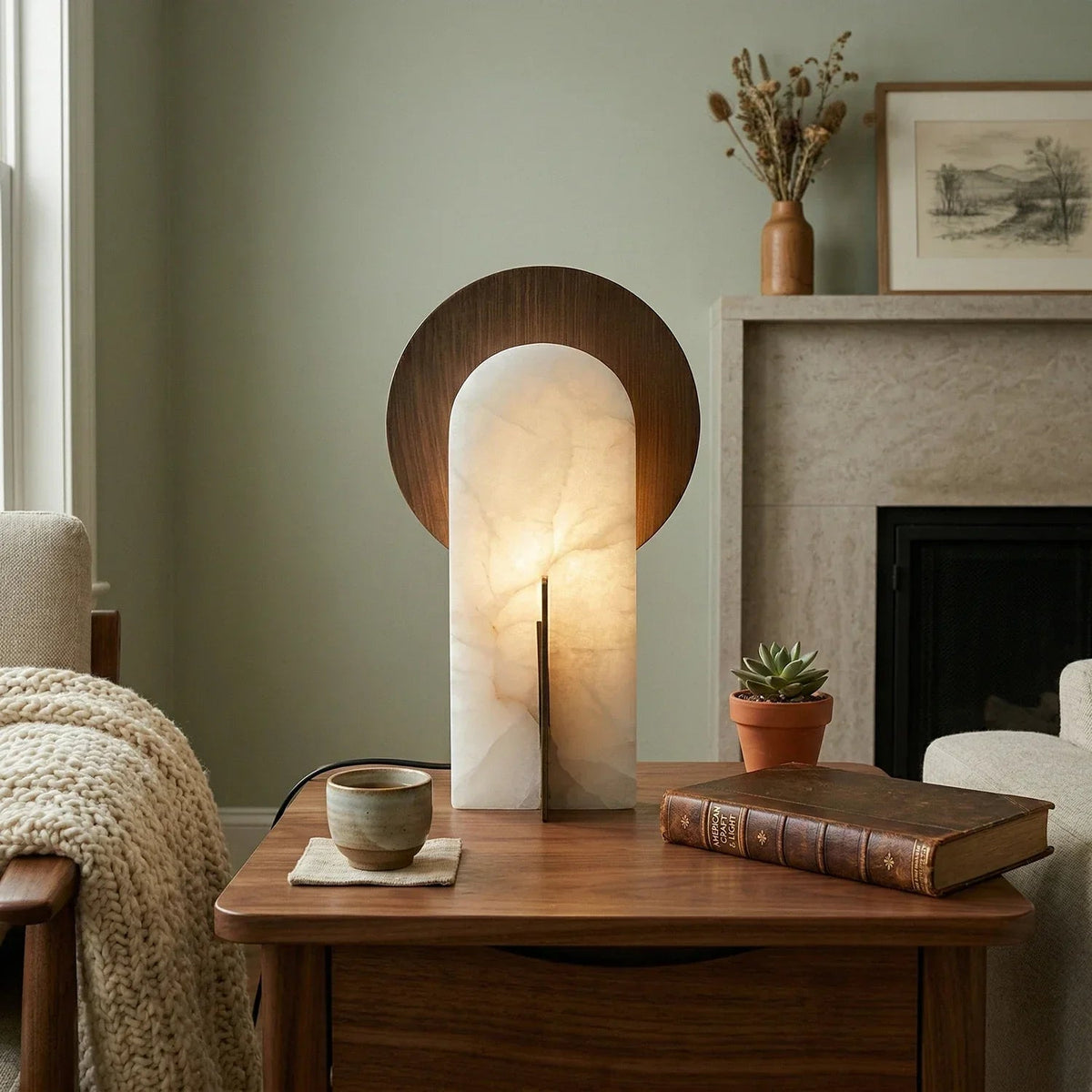 Eclipse Alabaster Oval Table Lamp