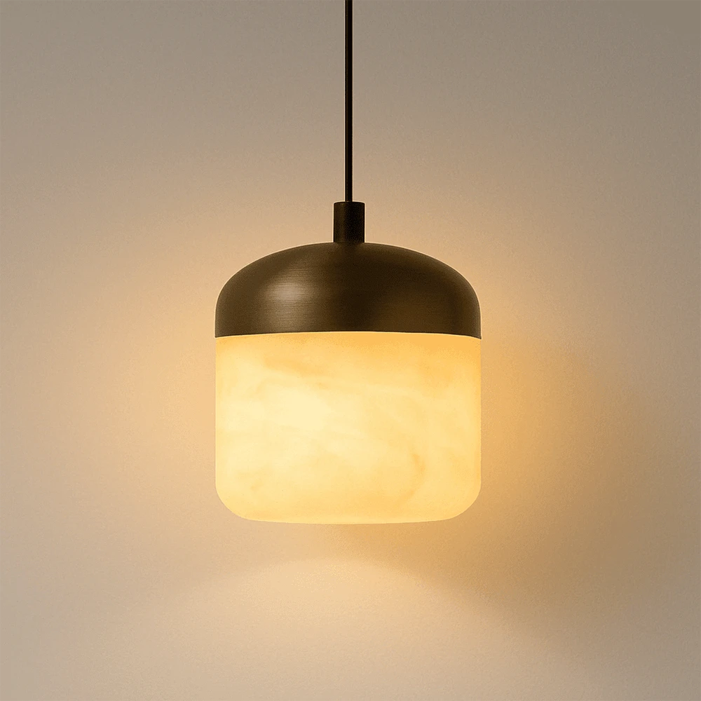 Elin Capped Alabaster Drum Pendant Light