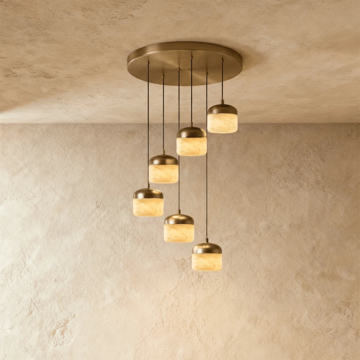 Elin Capped Alabaster Drum Pendant Light