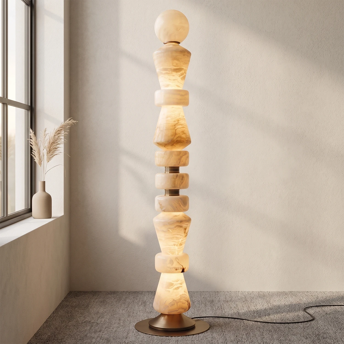 Geometric Alabaster Sculptural Floor Lamp